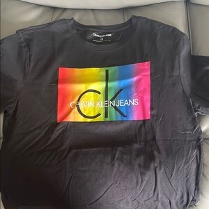 Calvin Klein Black Tee with Rainbow Logo